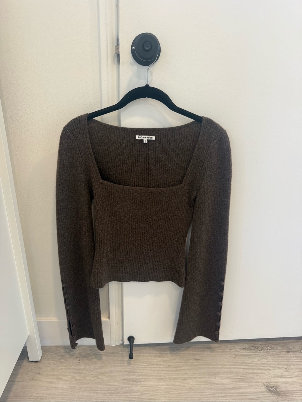 Reformation Chocolate Brown Ribbed Square-Neck Sweater